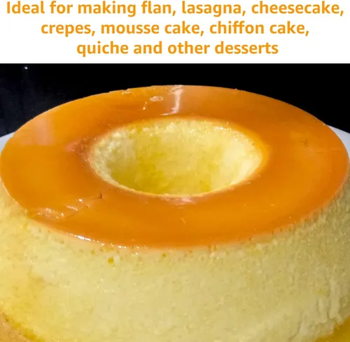 Vista 6 de Molde de flan de acero inoxidable con capacidad de 1.5 cuartos de galón con tapa y espátula, recipientes redondos para flan de 6 a 8 cuartos