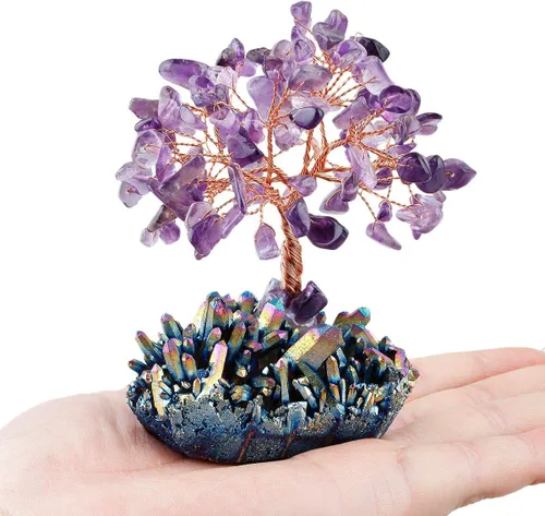 Vista 2 de Mookaitedecor - Árbol de cristal con base de cuarzo, bonsái para la riqueza y buena suerte Árbol bonsái, árbol de dinero para la suerte