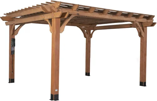 Vista 14 de Backyard Discovery Beaumont - Kit de pérgola tradicional de madera de cedro de 10' x 10' con techo de celosía, durabilidad para todas