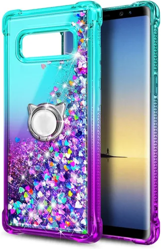 Vista 2 de NZND Funda para Samsung Galaxy Note 8 con soporte de anillo/correa de muñeca, líquido que fluye con purpurina brillante, para mujeres y niñas Agua