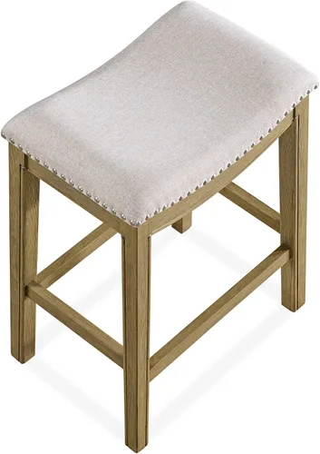 Vista 9 de ROME + OAK Juego de 2 Taburetes de Mostrador Parker de 26", Taburete de Bar de Cocina sin Respaldo Tipo Silla de Montar en Acabado de Madera Natural