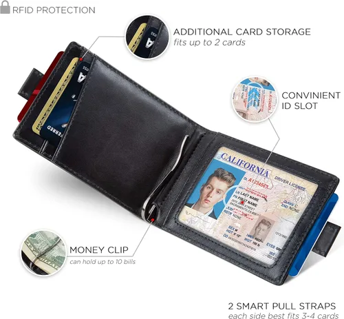 Vista 3 de SERMAN BRANDS RFID Blocking Bifold Slim Genuine Leather Minimalist Front Pocket Wallets for Men Money Clip