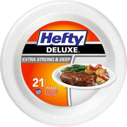 Vista 7 de Hefty Platos de espuma extra fuertes y profundos, redondos, blancos, 10.25 pulgadas, 21 unidades Heavy Duty Disposable Plates, Sturdy, Soak Proof