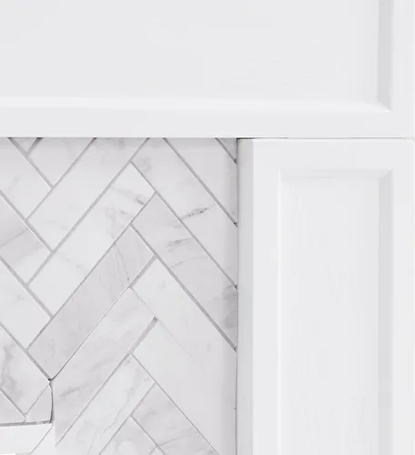 Vista 7 de SEI Furniture Torlington - Chimenea eléctrica con azulejos, blanco, mármol gris, 15 pulgadas de profundidad x 50 pulgadas de ancho x 39 pulgadas