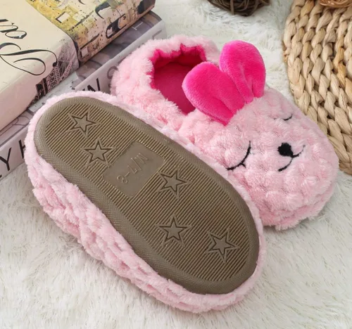 Vista 5 de DADAWEN Pantuflas de felpa suave para niños y niñas pequeños con dibujos animados, zapatos cálidos para casa