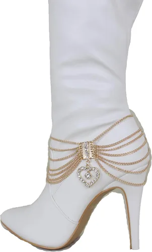 Vista 9 de TFJ - Pulsera de botas para mujer, cadena de metal dorado brillante, estilo occidental, estilo occidental, dije de amor, Metal