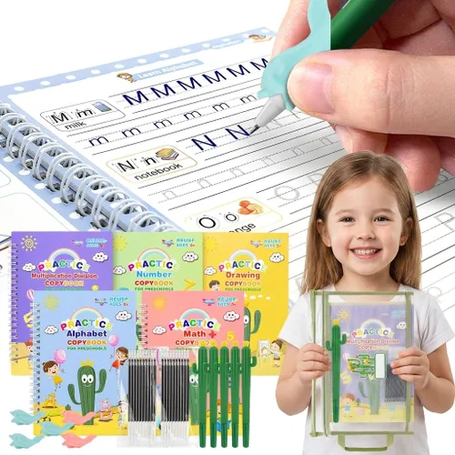 Vista 9 de BYFWH Magic Groove - Cuaderno de práctica para niños, libro de práctica de escritura reutilizable, juego de libros de escritura a mano ranurados