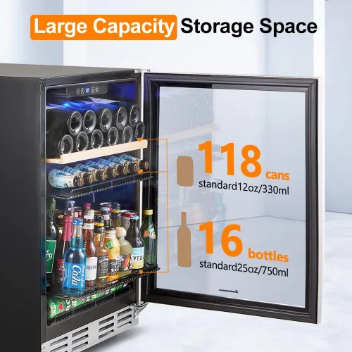 Vista 2 de Kalamera Mini Refrigerador para Bebidas y Vino Enfriador Incorporado o Independiente - Refrigerador Enfriador de Vino con Capacidad para 118 Latas