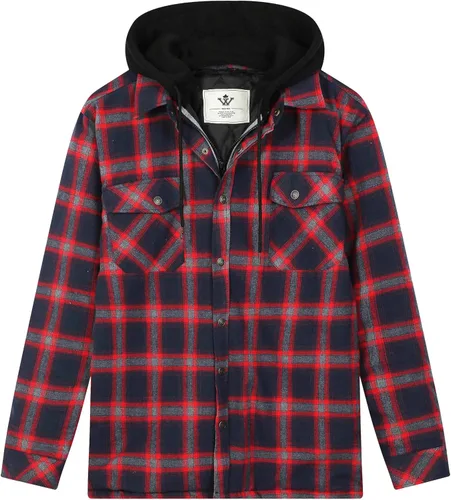 Vista 9 de WenVen Chaqueta acolchada de franela gruesa a cuadros con capucha extraíble para hombre Amarillo