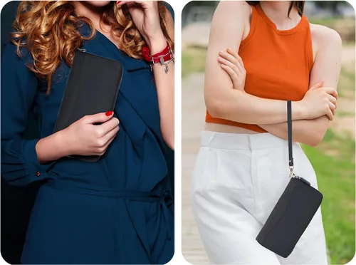 Vista 7 de Oak Leathers Cartera de cuero para mujer – Cartera Clutch RFID para mujer con 8 portadores de tarjetas de crédito, bolsillo para monedas, regalo