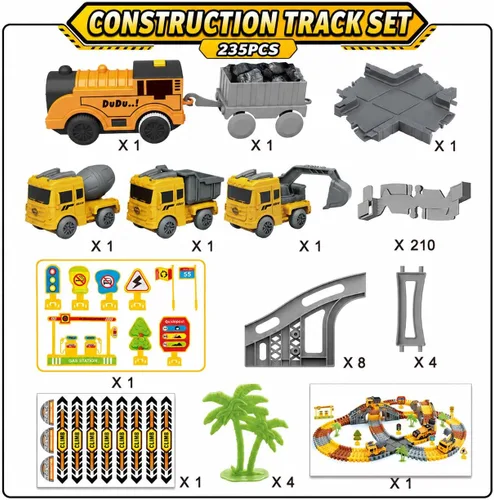 Vista 7 de Construction Race Track Set 235 Pcs Toy for Kids 3-8 Flexible DIY Road Toy