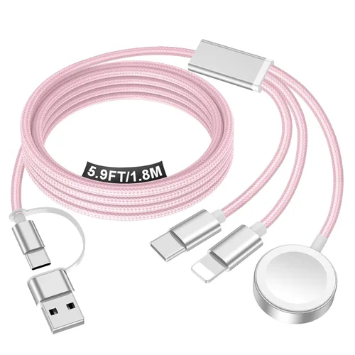 Vista 21 de Esenciales de viaje para cargador de Apple Watch, cargador de iPhone, cable de carga de viaje 3 en 2 tipo C/Lightning/magnético, cable de carga