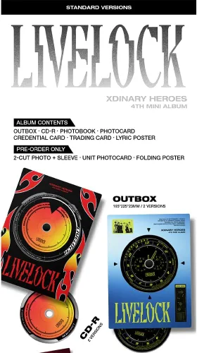 Vista 2 de Korea Xdinary Heroes Livelock 4º mini álbum (A) CD-R, fotolibros, tarjeta de credencial, tarjeta de fotos, póster lírico comercial, verde, 8.86 x