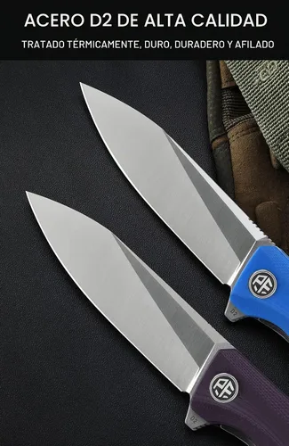 Vista 4 de Petrified fish Mango G10 Hoja de acero D2 2CR13 rodamiento de bolas plegable cuchillo de bolsillo con tapa abatible para acampar, caza, uso diario
