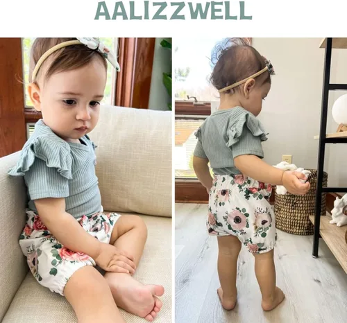Vista 3 de Aalizzwell Body acanalado con pantalones cortos para bebé, ropa de verano