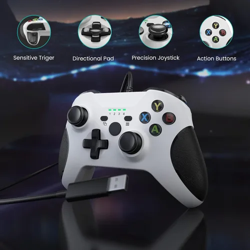 Vista 4 de YCCSKY - Controlador con cable para Xbox One control de juegos con cable para Xbox One PC Windows 7810 con conector de audio de doble vibración