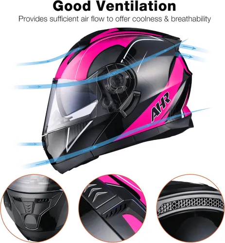 Vista 4 de AHR Casco de motocicleta de doble visera, modular abatible, casco de cara completa, aprobado por DOT, casco AHR Run-M1 y M3 para adultos, motos