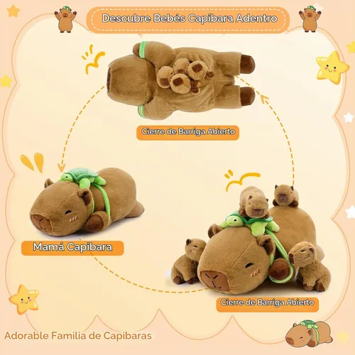 Vista 3 de SQEQE Capybara - Peluches con bebés, almohada de felpa suave Capibara