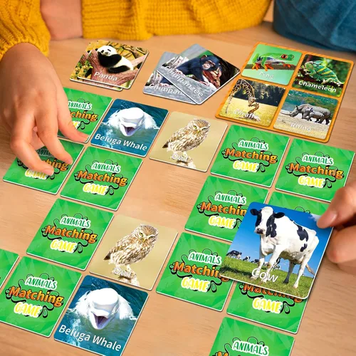 Vista 7 de YTSQLER Juego de emparejamiento de animales para niños 100 piezas Juego de cartas de memoria para niños pequeños Actividades de aprendizaje
