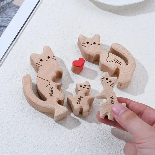 Vista 4 de Rompecabezas de madera personalizado con nombres familiares de 2 a 8, rompecabezas de madera de gato, rompecabezas de madera personalizable