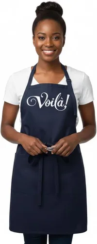 Vista 3 de Voila - Delantales de cocina para mujeres y hombres, negro, ajustable, dos bolsillos delanteros, divertido y lindo delantal de cocina francesa