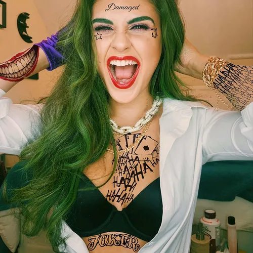 Vista 7 de VANTATY 5 hojas de tatuajes temporales 3D de Halloween Joker para hombres, mujeres y adultos, gótico, estilo de Halloween, impermeable, patrón de A
