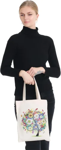 Vista 9 de 5D Art Craft Diamond Painting Shopping Canvas Tote Bag Handwork Organizar Bolso Regalo para Mujeres Mamá Hija