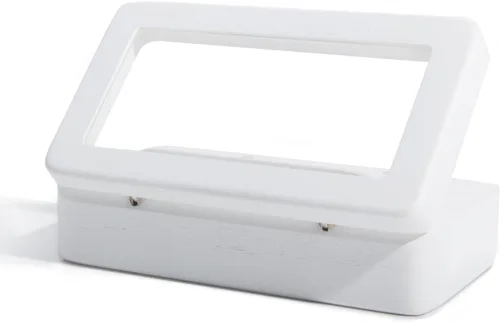 Vista 5 de Caja de anillos para ceremonia de boda, soporte de madera blanca con doble corazón para boda y compromiso (rectángulo blanco)