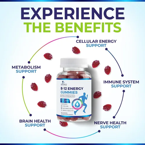 Vista 5 de Gomitas energéticas B12 – 4500 mcg de vitamina B12 por porción – Suplemento B12 masticable extra fuerte para energía, metabolismo y apoyo