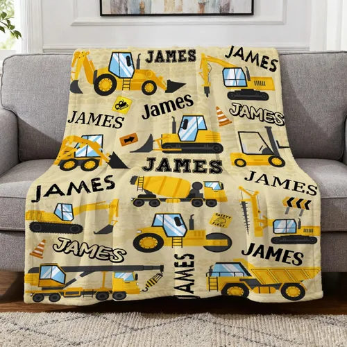 Vista 39 de Manta de Bebé Personalizada con Camiones de Construcción Personalizados Camión Volquete Mantas con Nombre para Niños y Niñas Manta Suave de Arrullo
