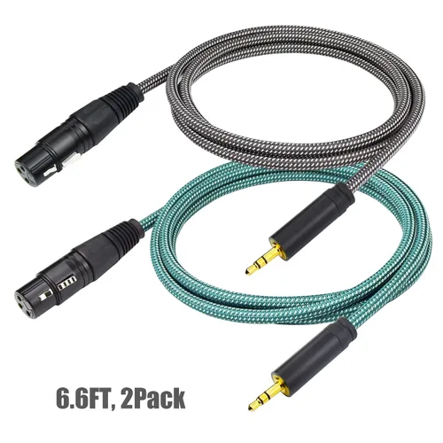 Vista 2 de Cable de micrófono hembra de 1/8 a XLR de 6.6 pies XLR hembra a estéreo de 0.138 in, cable auxiliar mini TRS, desequilibrado, trenzado de nailon