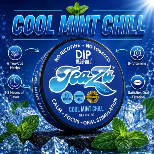 Vista 3 de Teaza Bolsas energéticas a base de hierbas, tabaco alternativo y inmersión saludable, sin cafeína, sin tabaco, masticable, sabor a menta crujiente