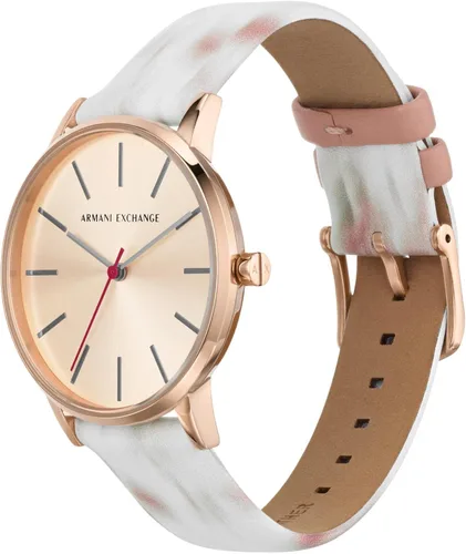Vista 4 de Armani Exchange - Reloj de cuarzo de acero inoxidable con correa de cuero para mujer