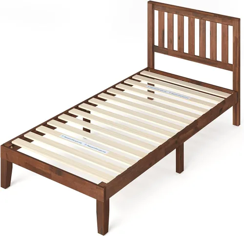 Vista 11 de Zinus cama con plataforma de madera maciza con cabecero de 12 pulgadas / Sin necesidad de resorte de caja / Soporte con listón de madera / Acabado