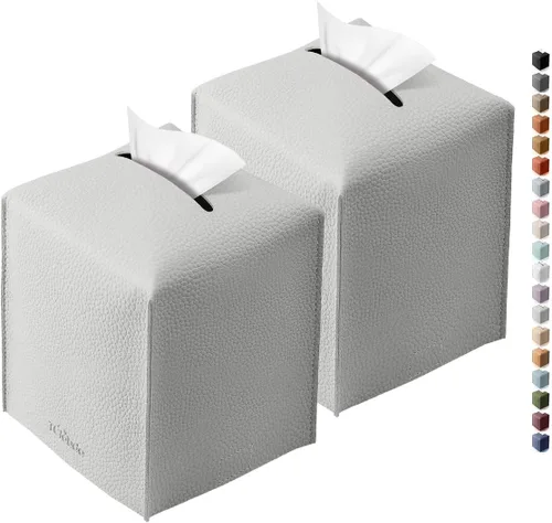 Vista 8 de Funda cuadrada para caja de pañuelos de piel sintética moderna para decoración creativa, paquete de 2, ideal para baños, oficina, coche, mesita
