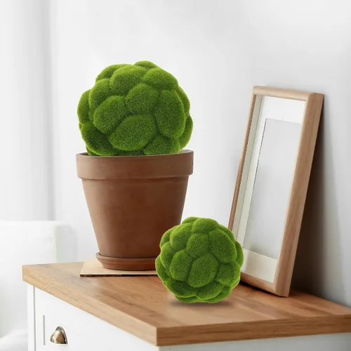 Vista 8 de Cabilock Bolas de musgo verde decorativas para rellenar cuencos, 2 piezas de centro de mesa artificiales, bolas topiarias, grandes y pequeñas, rocas