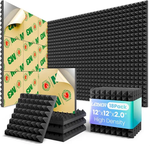 Vista 11 de Paneles acústicos, paquete de 12 paneles autoadhesivos piramidales, paneles de espuma a prueba de sonido de 2 x 12 x 12 pulgadas, para paredes