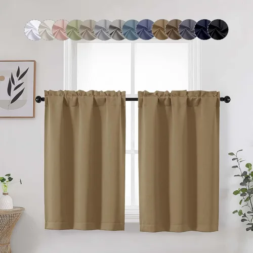 Vista 48 de Aqua Cafe - Juego de 2 paneles de cortinas opacas de 24 pulgadas de largo, con aislamiento térmico suave y sólido, para ventanas de baño, sótano
