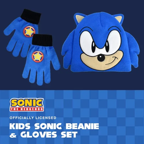 Vista 2 de Concept One Sonic The Hedgehog - Conjunto de gorro y guante, gorro y guantes de invierno de punto para niños