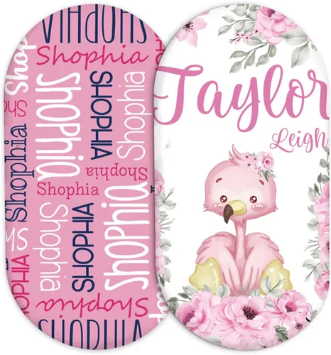 Vista 24 de Juego de 2 sábanas personalizadas para moisés de bebé, ajuste universal para colchón/almohadilla de moisés rectangular, ovalado, de reloj de arena