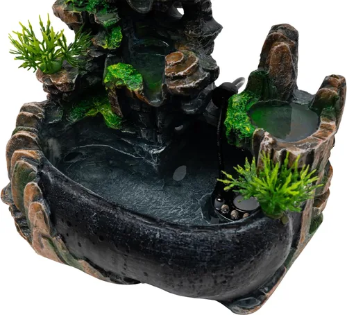 Vista 8 de Fuente de rocalla, fuente de agua de mesa, cascada china de escritorio Fengshui para interiores con lámpara LED efecto de atomización, adecuada