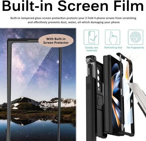 Vista 6 de Miimall Funda compatible con Samsung Galaxy Z Fold 4 con soporte para bolígrafo, protector de pantalla de vidrio templado integrado + función atril