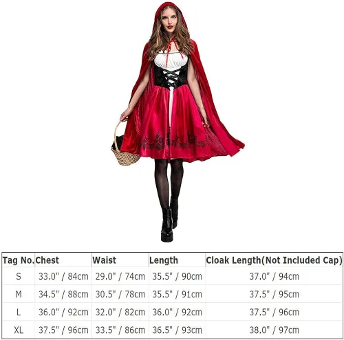 Vista 7 de Women's Little Red Riding Hood Costume Halloween Christmas Party Dresses with Hooded Cloak Long Velvet Cape Outfit Set