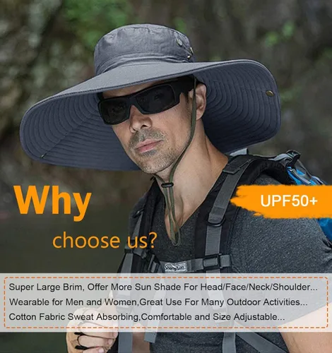 Vista 4 de HUAMULAN Sombreros de sol de ala súper ancha de 6 pulgadas, para hombres y mujeres, para pesca, senderismo, jardín, césped, trabajo, safari