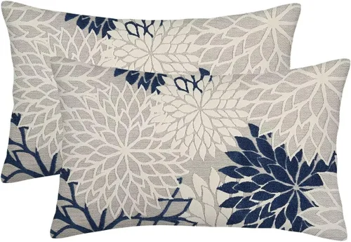 Vista 25 de Fundas de almohada azul marino verde 16x16 pulgadas, juego de 2 fundas de almohada rústicas, almohadas decorativas de aguamarina naranja floral