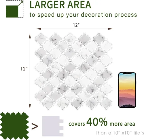 Vista 7 de STICKGOO Arabesque - Protector contra salpicaduras para despegar y pegar, azulejos de pared autoadhesivos de 12 x 12 pulgadas para cocina, azulejos