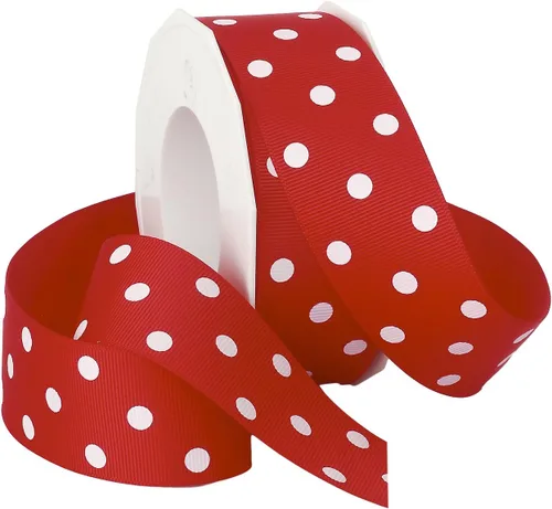 Vista 4 de Morex Ribbon grogrén cinta, 1 1/2" x 20 yardas, Socking Rosa con Blanco puntos (3908.38/20-175)