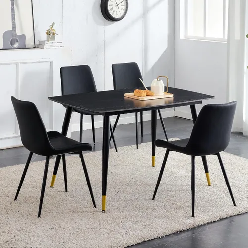 Vista 9 de Juego de 5 mesas de comedor modernas de piedra sinterizada de 50 pulgadas, mesa de cocina rectangular de mármol sintético con 4 sillas de piel
