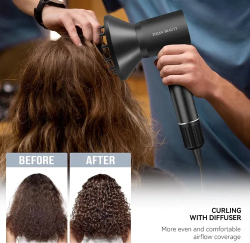 Vista 9 de Secador de pelo profesional de alta velocidad con 200 millones de iones negativos, secador de pelo profesional de alta velocidad para mujeres y Negro