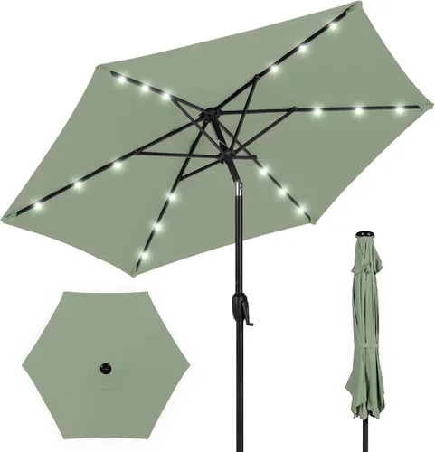 Vista 74 de Best Choice Products Sombrilla de Patio Solar de Poliéster con Luz LED de 10 pies con Ajuste de Inclinación y Tela Resistente a los Rayos UV - Gris